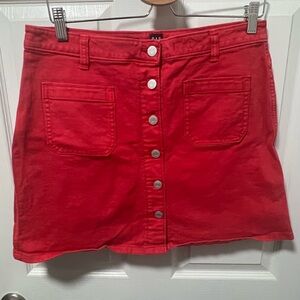 Gap Red Stretch Denim Mini Skirt, 30, button front, patch pockets